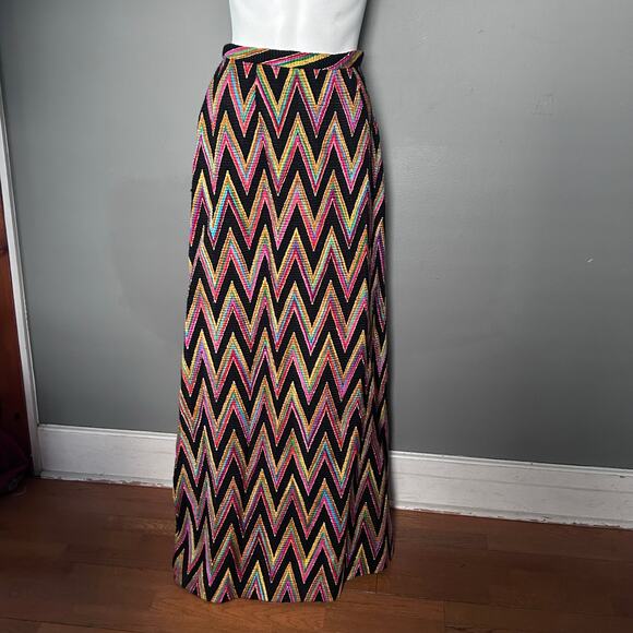Malbe Original skirt size 12 long rainbow wool chevron 60s tall metallic vintage - Picture 4 of 13